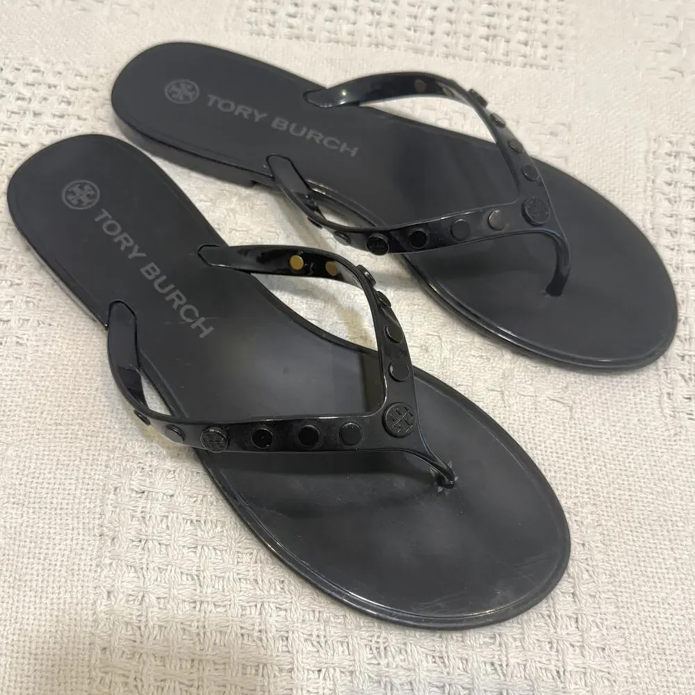 Tory Burch 10 logo studded jelly sandal flip flops 3626